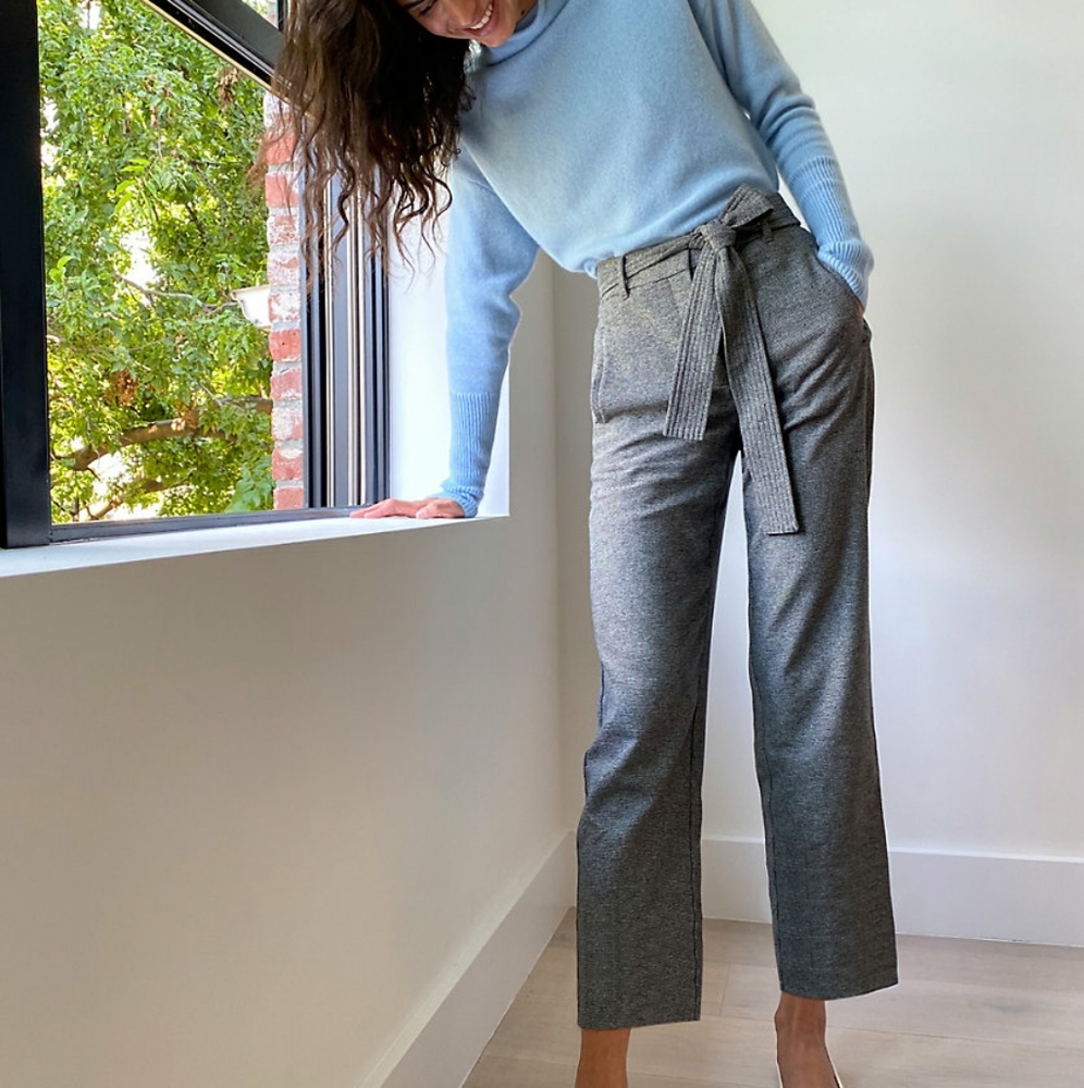 Aritzia Wilfred Wool Tie-Front Pant in Grey Tweed, size 4